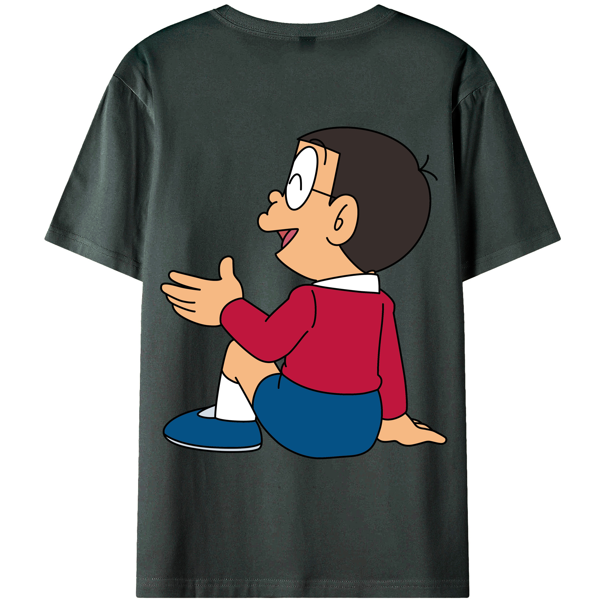 （画像用） ドラえもん 野比 のび太 Doraemon Nobita Nobi 綿100％ メンズ半袖Tシャツ（バックプリント） 通気性